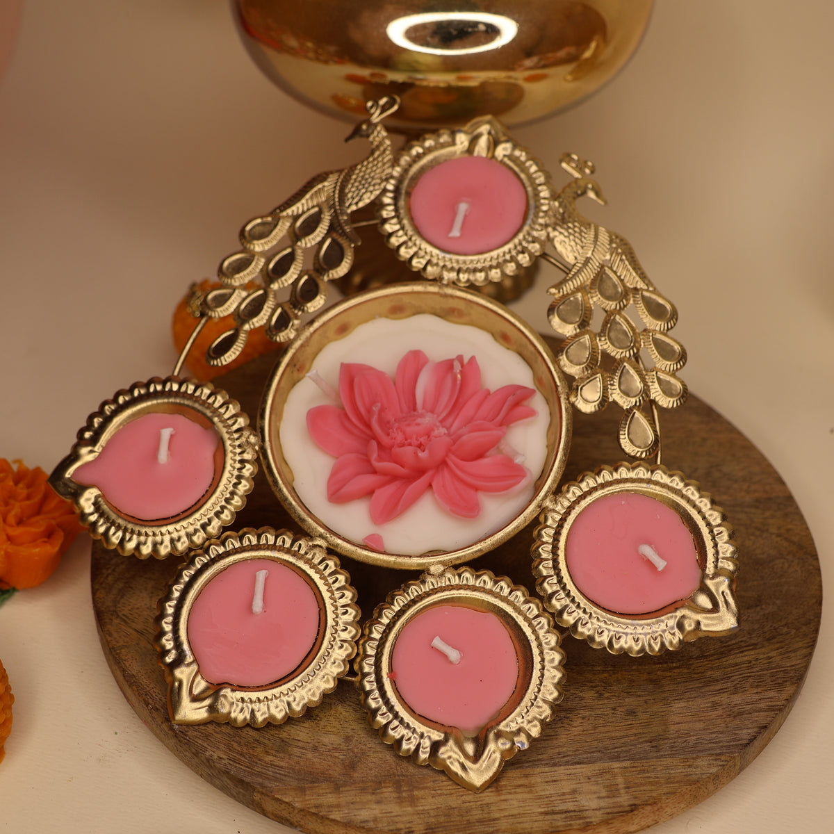 Mayur Mogra - Peacock Urli Candle, Mogra