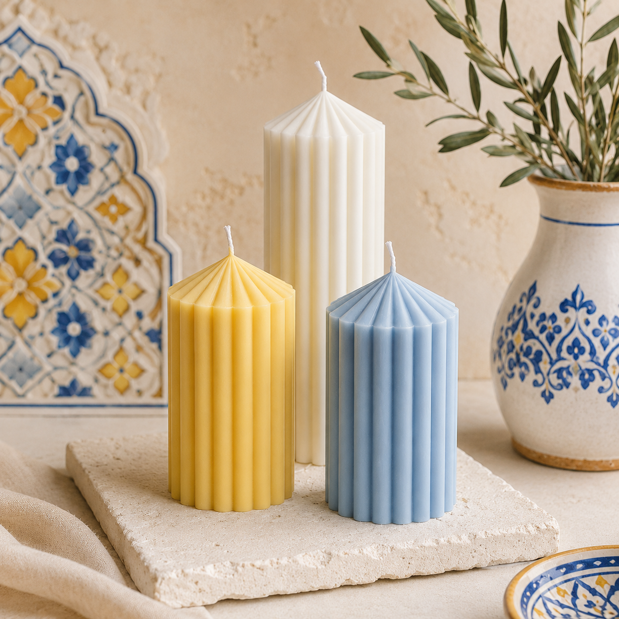 Ribbed Pillar Candle Set of 3