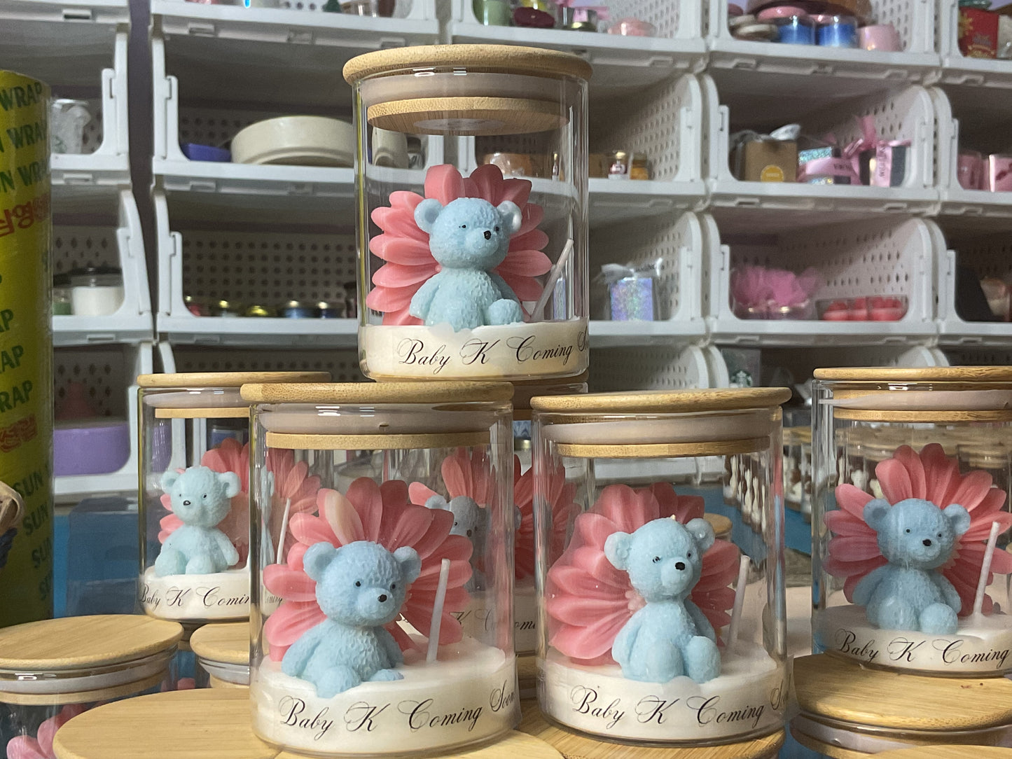Pink n blue-ARTISINAL Teddy candle