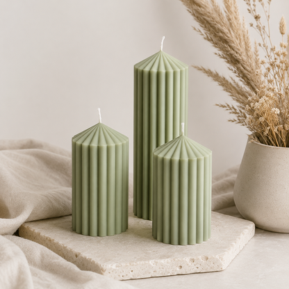 Ribbed Pillar Candle Set of 3