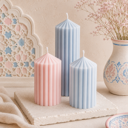 Ribbed Pillar Candle Set of 3