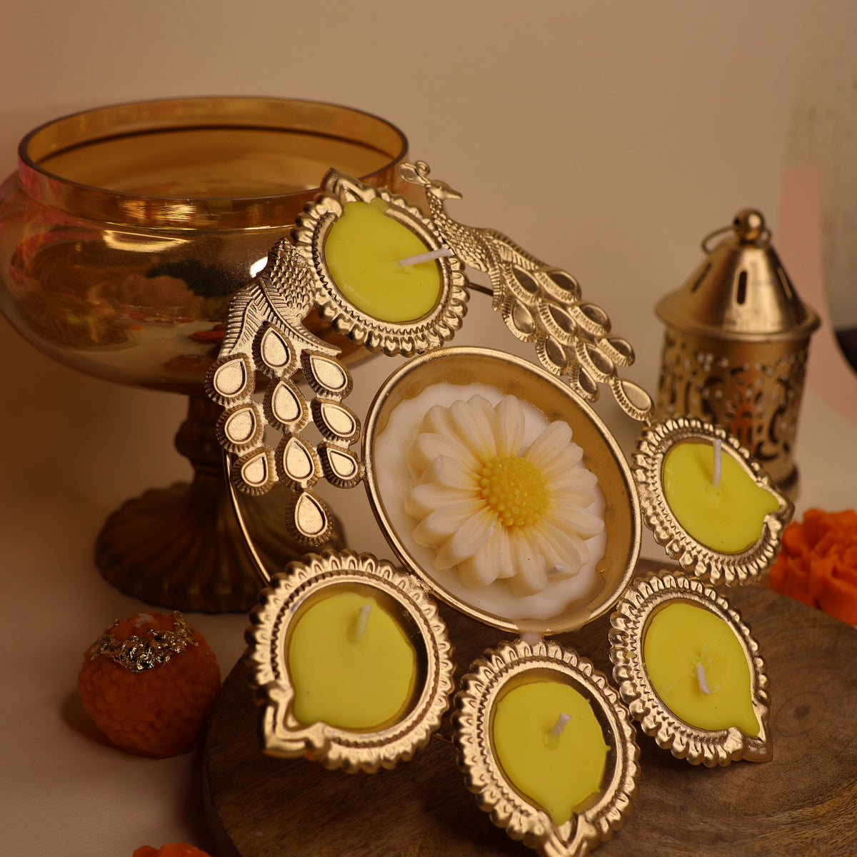 Mayur Mogra - Peacock Urli Candle, Mogra