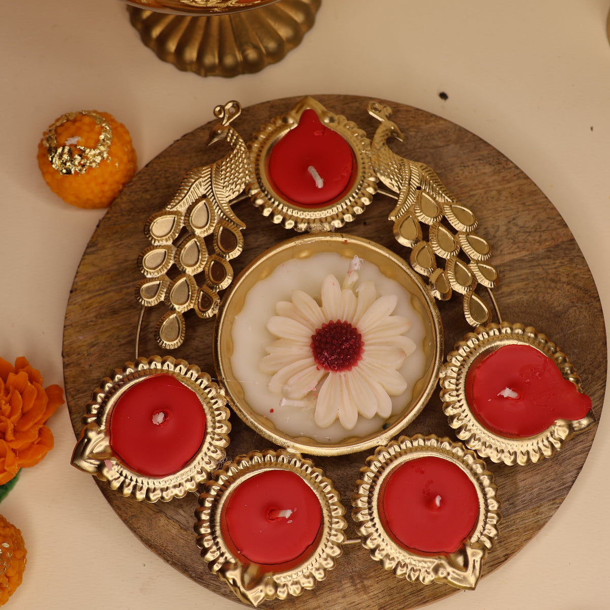 Mayur Mogra - Peacock Urli Candle, Mogra