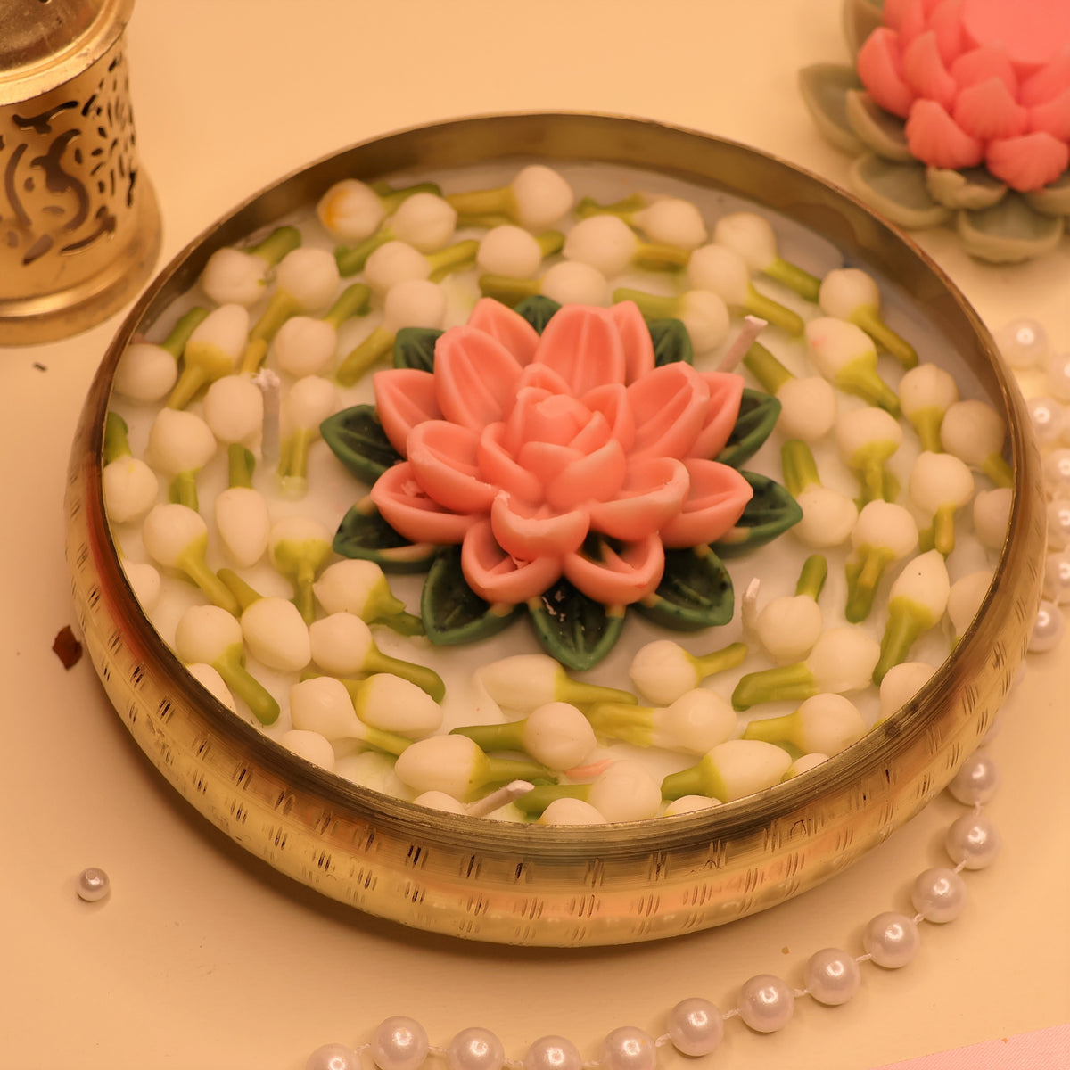 Harit Kamal - Light Green Lotus Wooden Bowl Candle