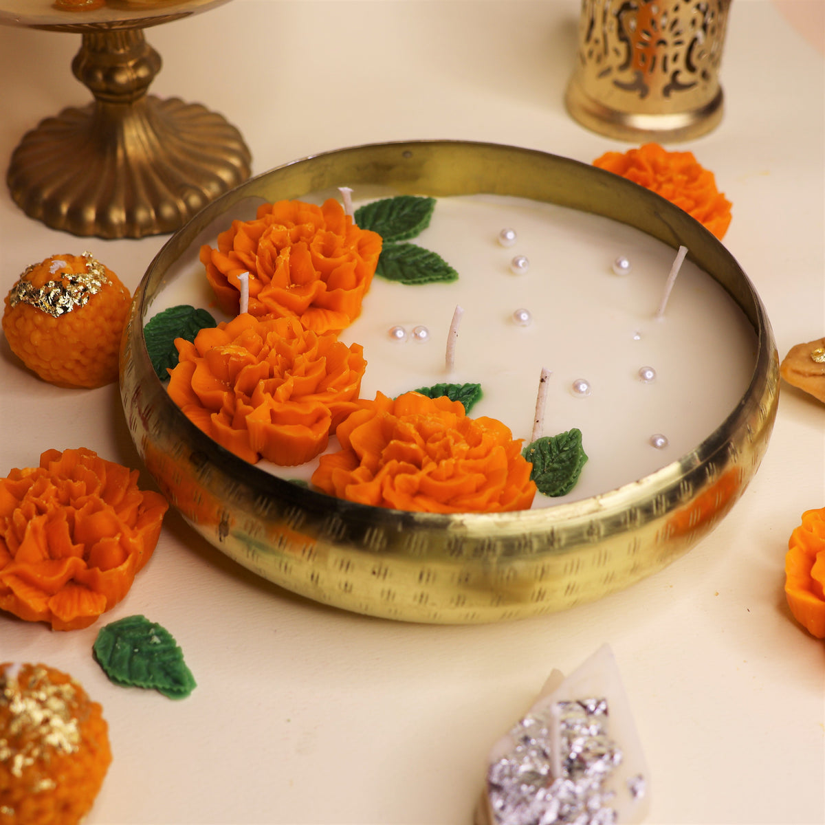 Genda Madhur - Marigold Urli Candle